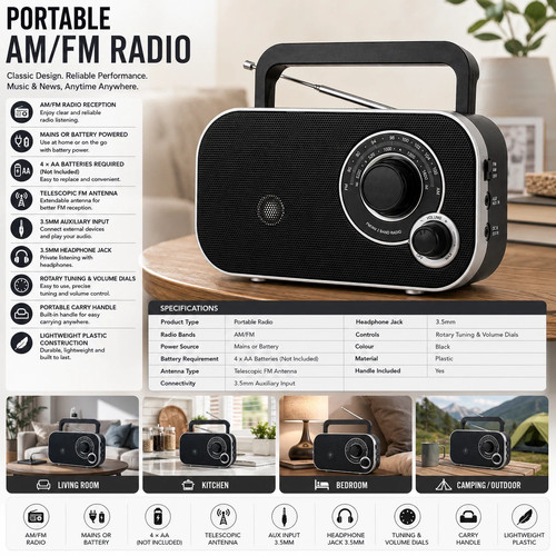 Portable radio mains or - radio,